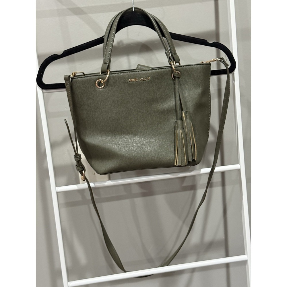 Anne Klein Olive Green Tote Handbag with Charm Tassels